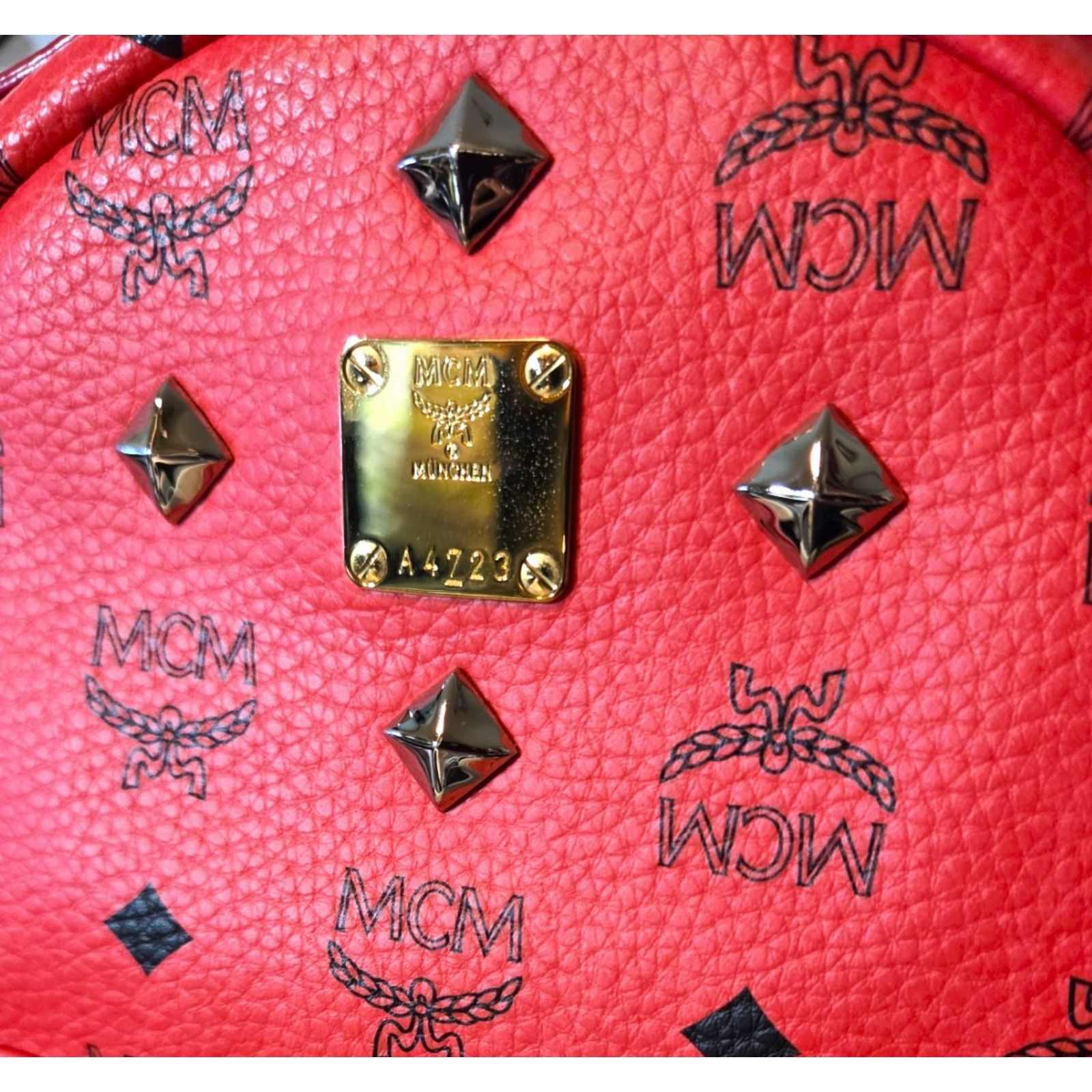 Mcm Small Stark Strawberry Red Visetos Backpack - Like New — image 5 of 8